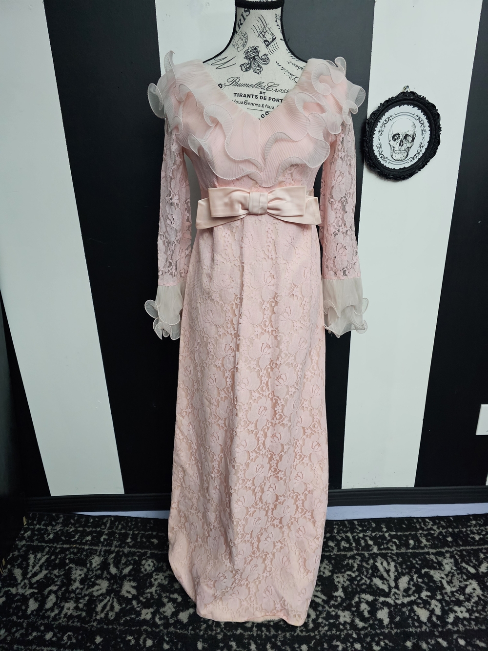 1970s Romantic Neo-Victorian Revival Maxi Dress